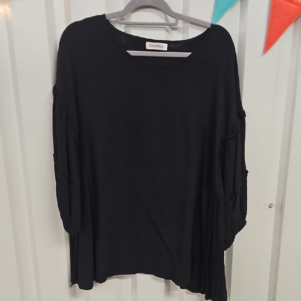 Black Relaxed 3/4 Sleeve Dolman Top